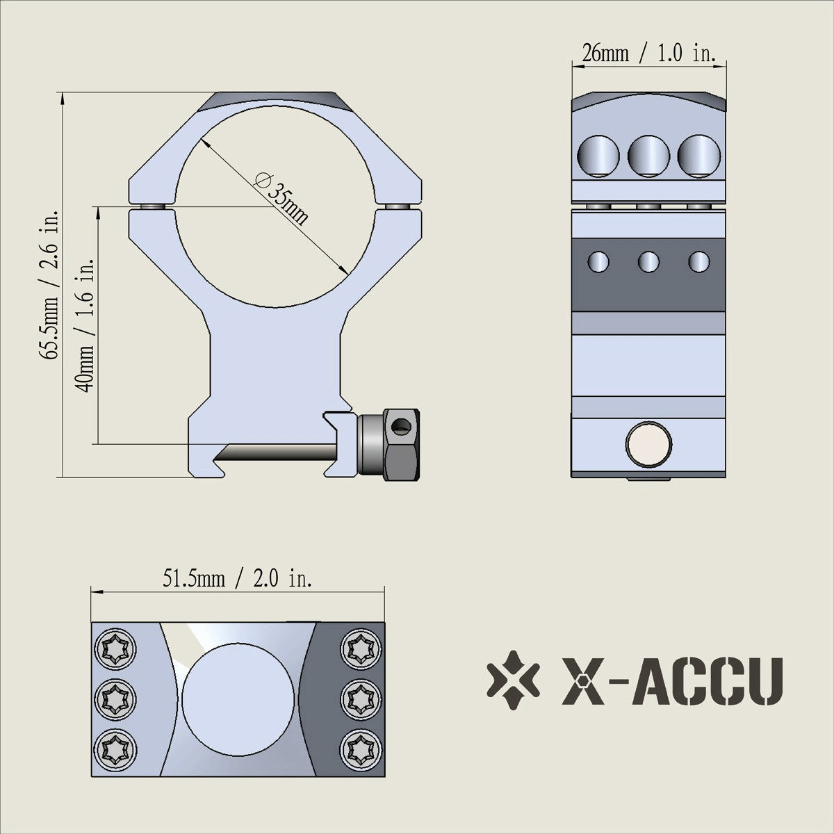 X-ACCU 35mm High Profile Scope Rings - Guards On Duty Shop