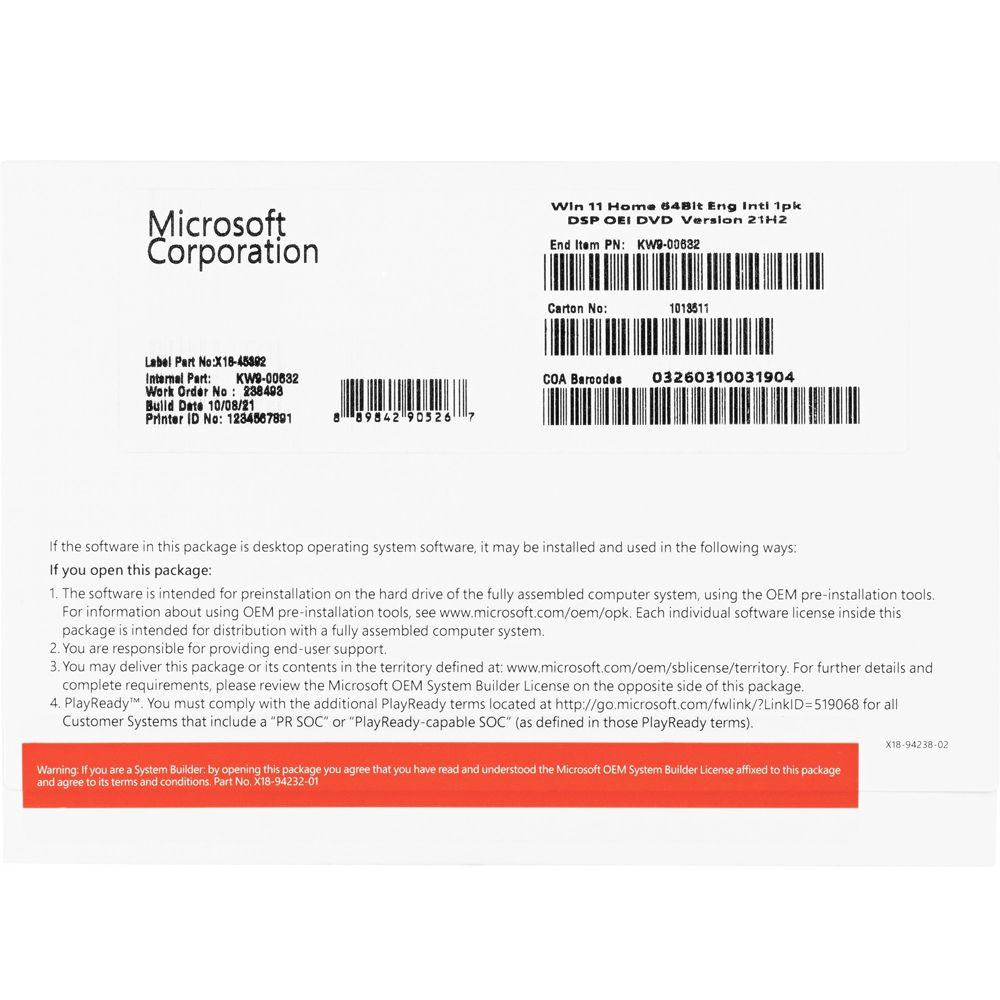 MICROSOFT WINDOWS 11 HOME 64-BIT INT LANG -DVD. KW9-00632
