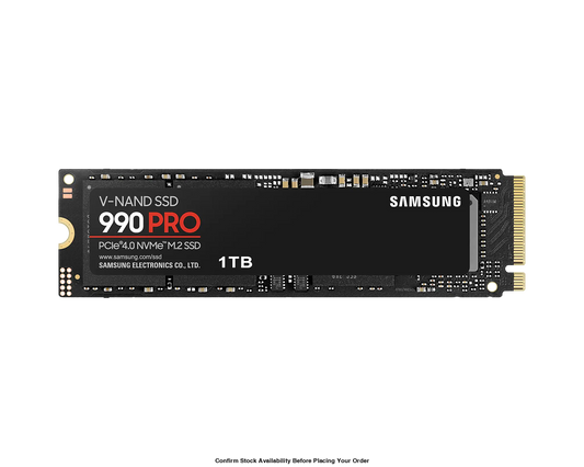 SAMSUNG 990 PRO 1 TB NVME SSD - READ SPEED UP TO 7450 MB/S, WRITE SPEED TO UP 6900 MB/S, RANDOM READ UP TO 1200000 IOPS, RANDOM WRITE UP TO 1550000 IOPS, PCIE 4.0 X4, NVME 2.0, V-NAND 3BIT MLC, IN-HOUSE CONTROLLER, 1GB LOW POWER DDR4, 600TBW 5 YEAR CARRY- - Guards On Duty Shop
