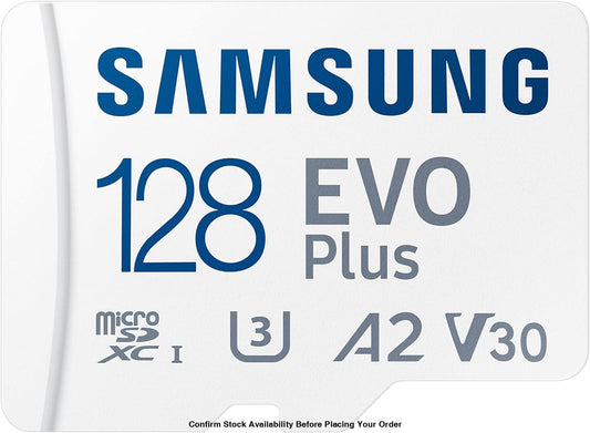 SAMSUNG EVO PLUS MICROSDXC MEMORY CARD, READ : UP TO 130MB/S WRITE : LOWER THAN READ SPEED* READ/WRITE SPEED WITH UHS-1 INTERFACE, SPEED CLASS (U3, V30, A2) 128GB 10 YEARS CARRY-IN WARRANTY. FEATURES: FAST AND SMOOTH, EXPAND AND STORE BIG, YOU'RE FULLY PR - Guards On Duty Shop