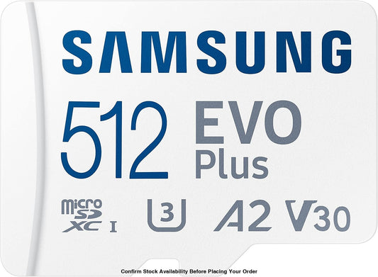 SAMSUNG EVO PLUS MICROSDXC MEMORY CARD, READ : UP TO 160MB/S WRITE : LOWER THAN READ SPEED* READ/WRITE SPEED WITH UHS-1 INTERFACE, SPEED CLASS (U3, V30, A2), 512GB 10 YEARS WARRANTY - Guards On Duty Shop