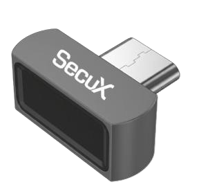 SecuX Touch Hello C metal USB-C fingerprint reader for Windows Hello, angled view