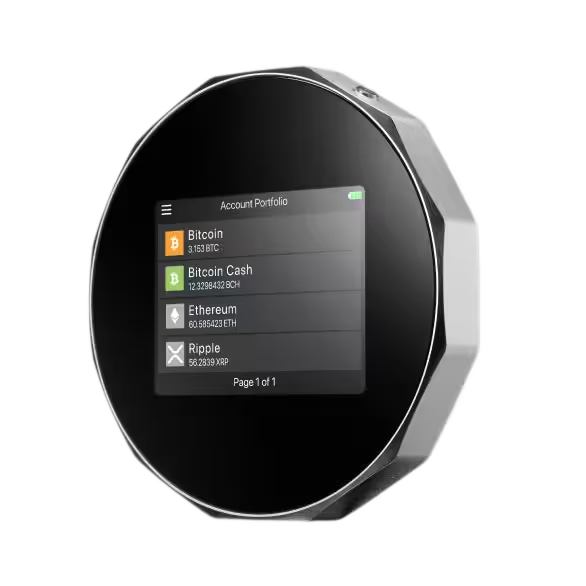 SecuX V20 hardware wallet, angled front view with the touchscreen on, official SecuX image