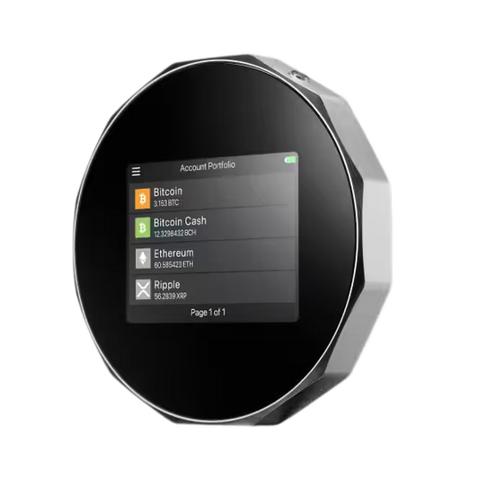 SecuX V20 hardware wallet, angled front view with the touchscreen on, official SecuX image