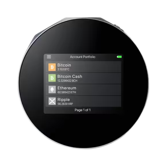 SecuX V20 hardware wallet front view with the Account Portfolio screen, official SecuX image