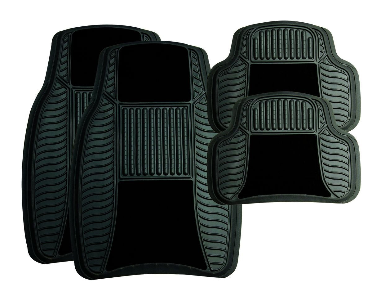 Stingray 4-Piece Rubber Velour Car Mat Set Black