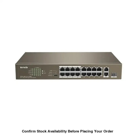 Tenda 16-Port Fast Ethernet Switch with 16-Port PoE | TEF1118P-16-150W