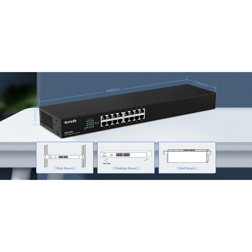 TENDA RACKMOUNT/DESKTOP SWITCH 16 PORT - Guards On Duty Shop