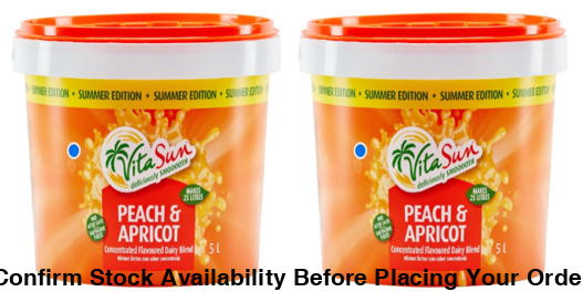 Vita Sun 2 X 5L 10Lt Peach Apricot 8% Blended Fruit Drink Concentrate 5 Liter (Sold 2 x 5L Per Case) Vita Sun Peach