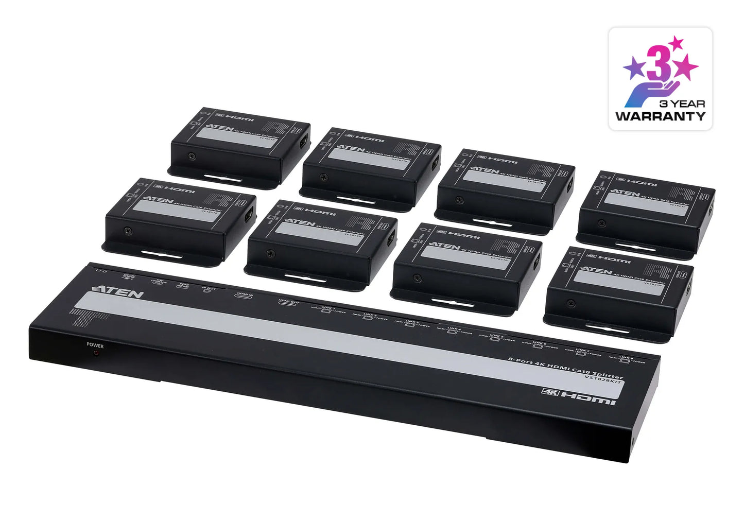 4-Port 4K HDMI Cat 6 Splitter with Receivers - 1 splitter and 8 receivers