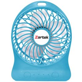 Zartek ZA-101 Rechargeable Mini Fan Blue 3 Speeds Portable USB-C 2200mAH
