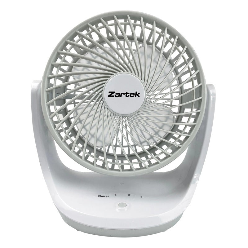 Zartek ZA-150 Rechargeable Portable Fan White Grey 3 Speeds Large Airflow USB Rechargeable