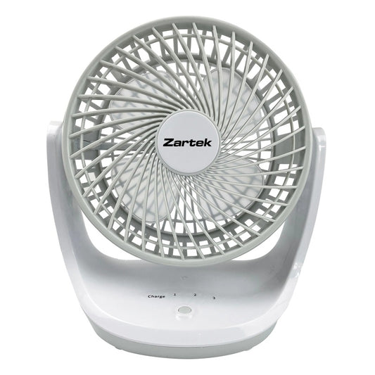 Zartek ZA-150 Rechargeable Portable Fan White Grey 3 Speeds Large Airflow USB Rechargeable