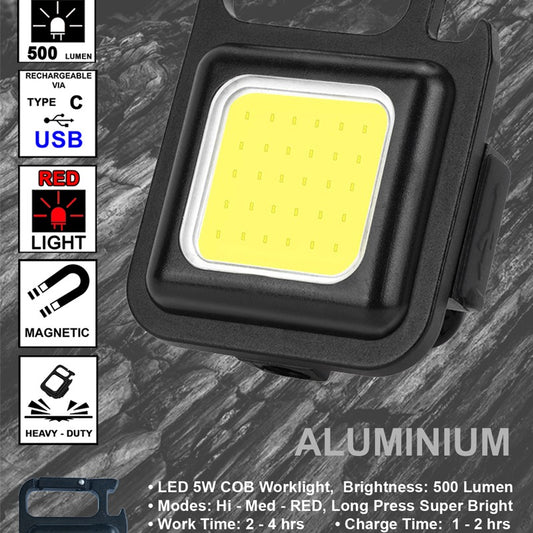 Zartek ZA-311 Mini Keyring Worklight 500 Lumen COB with Red Light USB-C Aluminium Magnetic